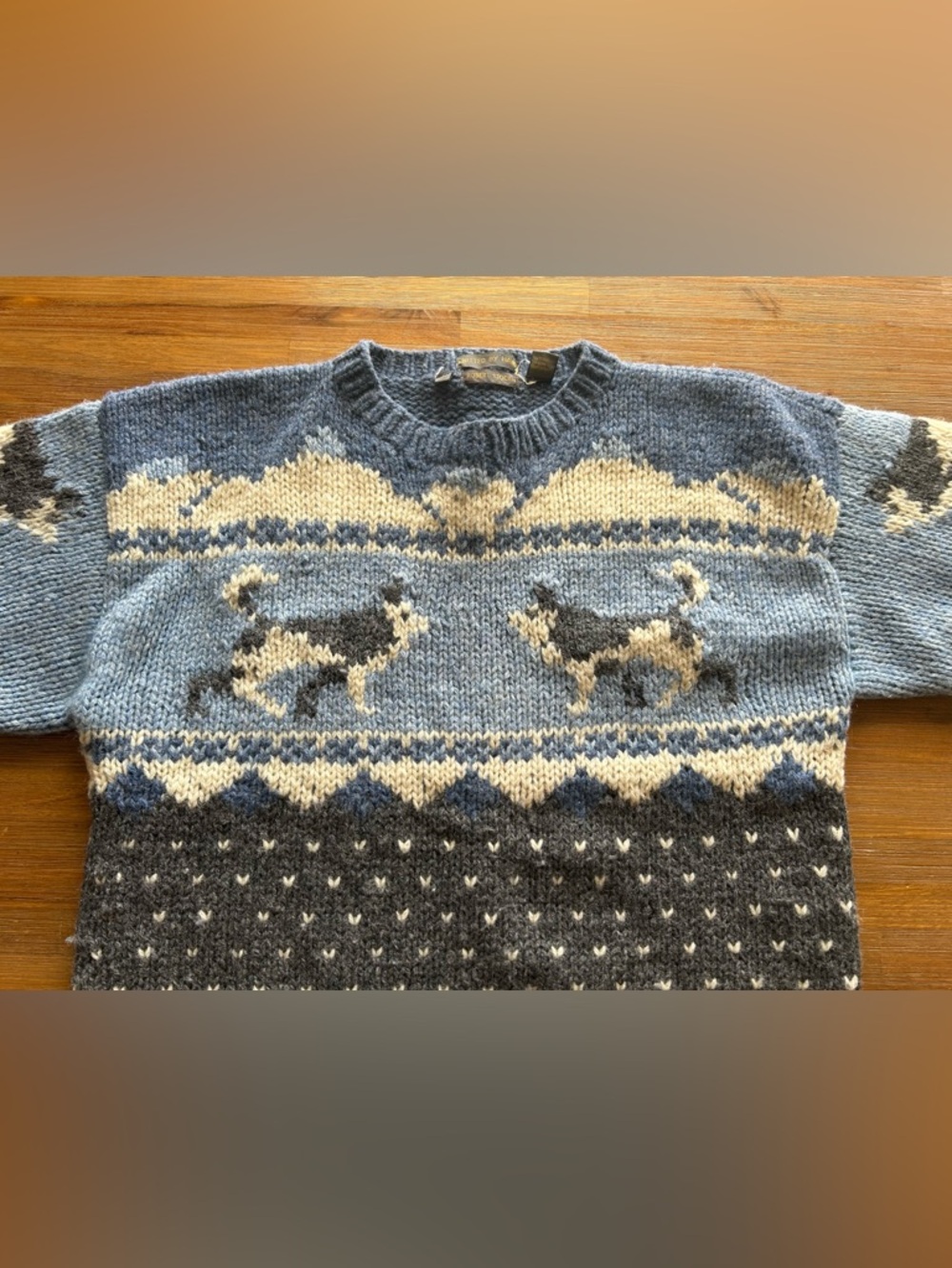 Vintage Robert Stock Hand Knit Wool Husky Wolf Winter Sweater - Picture 2 of 8